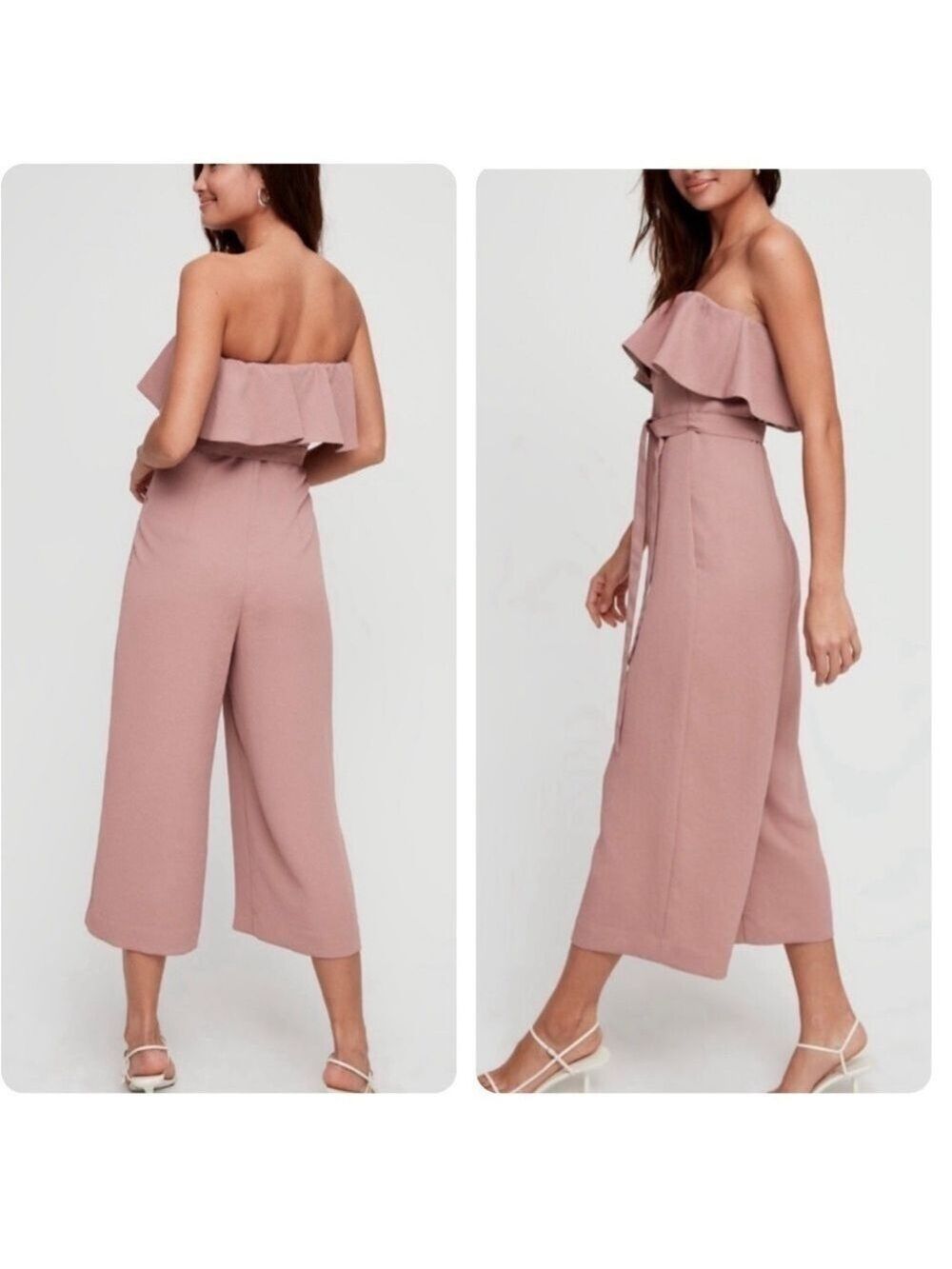 Babaton Aritzia Flutter Jumpsuit Strapless Cropped Wide Leg Dusty Rose Size 0 XS